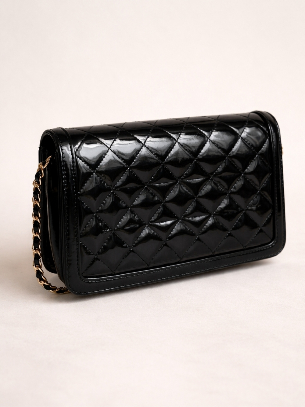 Vintage Ande' Purse Black Quilted Patent Leather Crossbody Clutch Bag